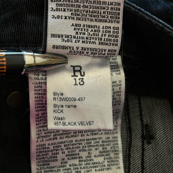 R13 Kick Jeans Black Velvet Wash Women’s 26 Made in Italy Distressed Denim - Picture 8 of 10